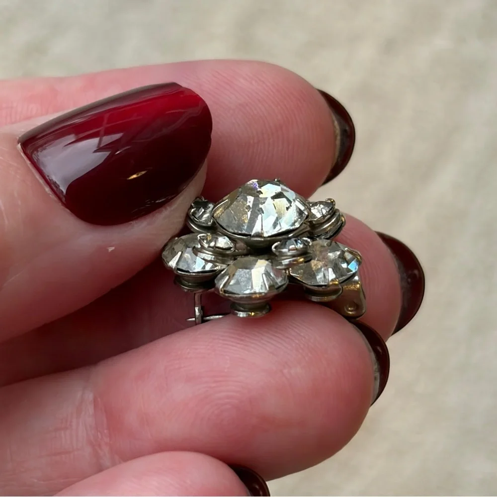 Vintage Silver Crystal Flower Brooch